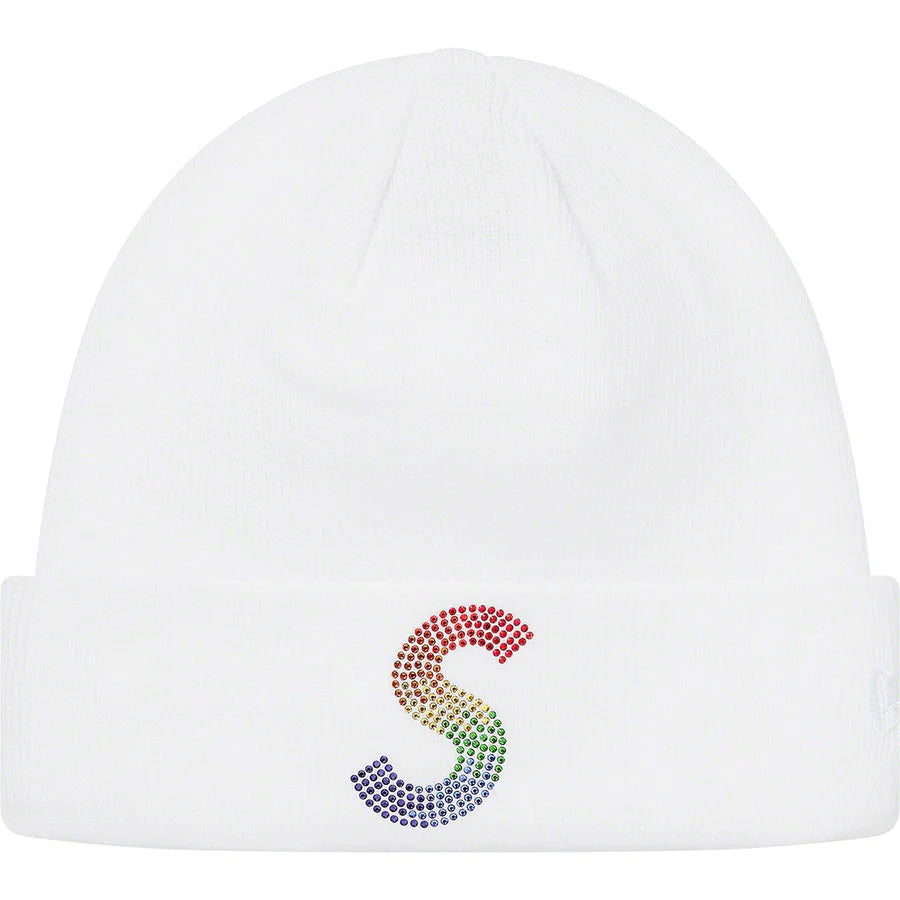 Supreme x New Era x Swarovski S Logo Beanie White