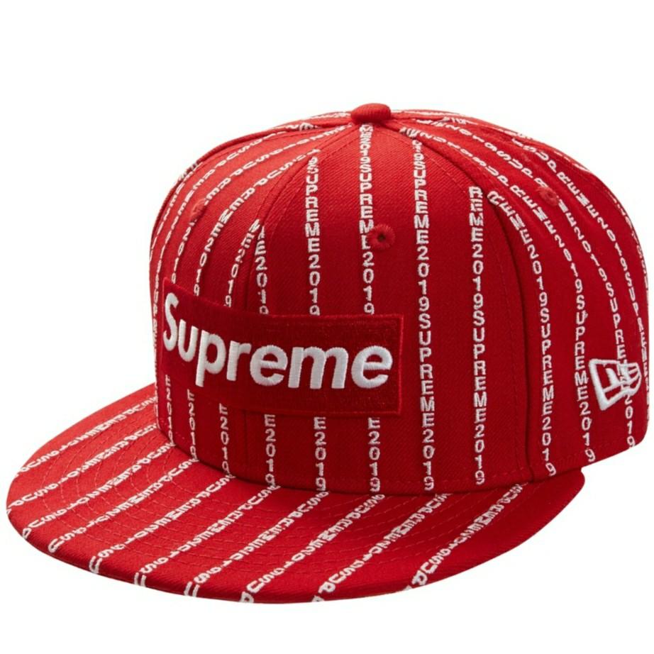 Supreme New Era Text Stripe Cap Red